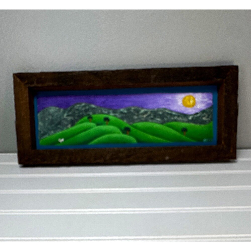 Angela Kirby Original Signed Frizz  Framed Landscape Canvas Painting OOAK 15x6”